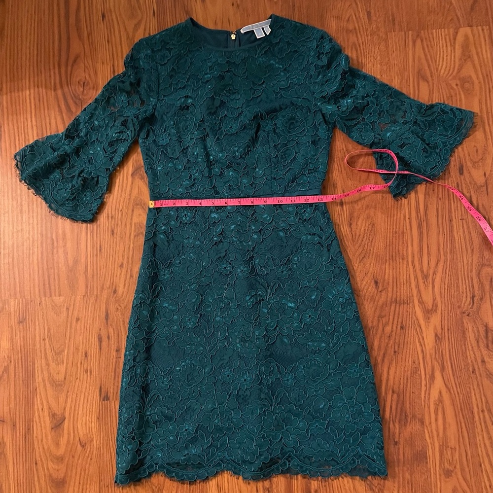 Draper James Teal Lace Bell Sleeves Fit & Flare Dress - Picture 3 of 6